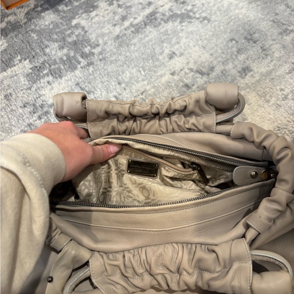 Ferragamo Taupe Leather Tote Bag with Silver Accent - Picture 2 of 3